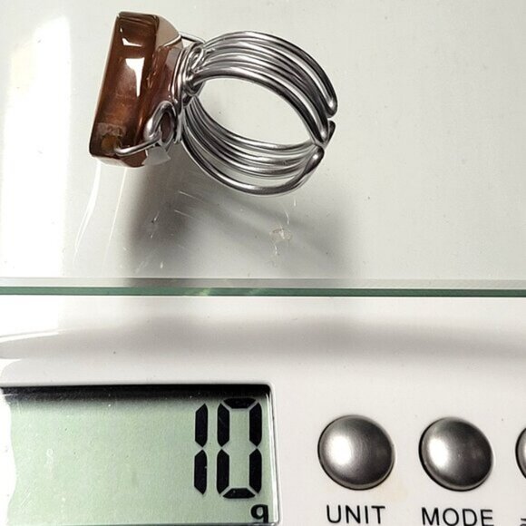 Amber Brown Rhombus Shape Ring Adjustable Band Handmade Semi Precious Ring - Picture 9 of 10